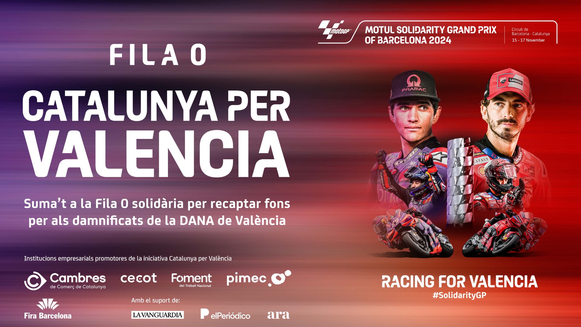 Fila 0 per recaptar fons per a la DANA durant la final solidària de Moto GP del Circuit de Catalunya